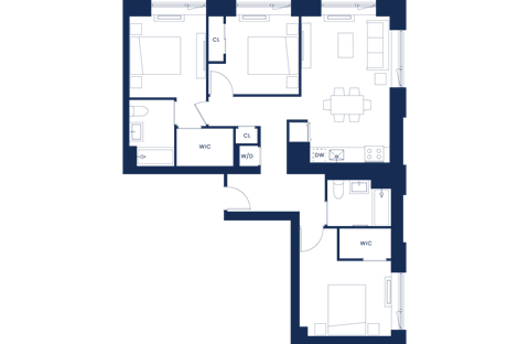 Floor plan for 3 beds, 2 baths, 1228 sqft